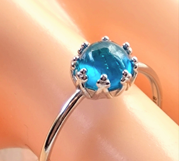 SV925（ロジウムコーティング）　宝石質 ネオンブルー アパタイト ring 1枚目の画像