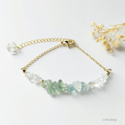 フローライト・水晶の華奢なさざれブレスレット 天然石 #947