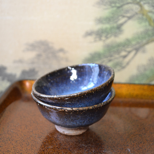 再入荷！】ぐい吞み2個セット(鬼萩ブルー) ＊酒器 ☆萩焼き