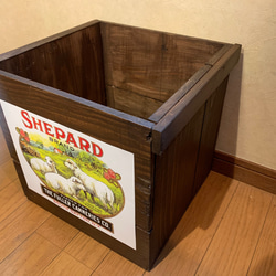 ラベルが選べるアンティーク風ラベルウッドボックスハーフ　リンゴ箱　アンティーク　カントリー　アメリカン　収納　木箱 5枚目の画像