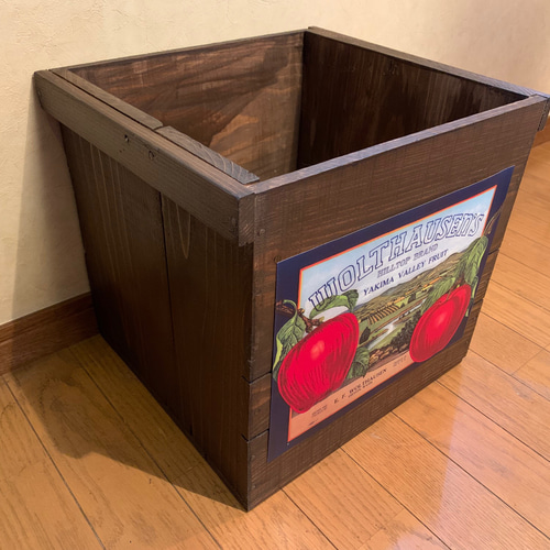 ラベルが選べるアンティーク風ラベルウッドボックスハーフ リンゴ箱