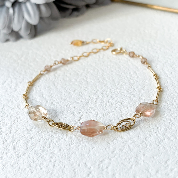 Creema限定】14kgf*オレゴンサンストーンと天然ジルコンのブレスレット