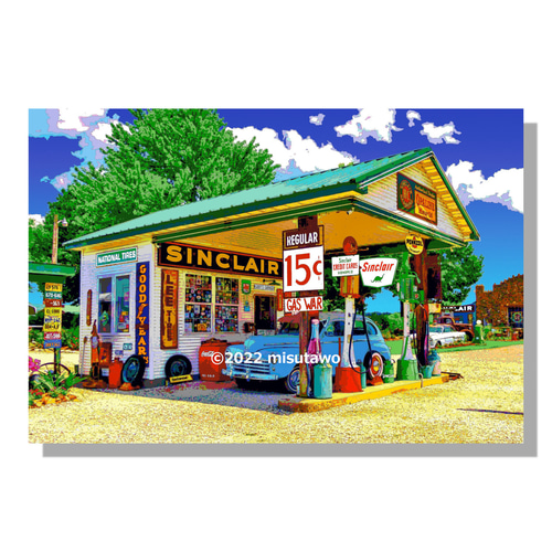 選べる3枚組ポストカード】アメリカ ルート66沿いの古いガソリン  