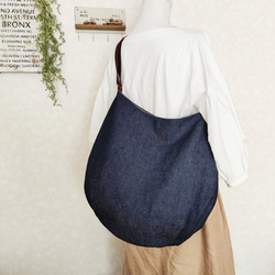 濃紺デニム丸底バック 　選べるタグ9種　 斜め掛けにも♪２way　☆受注製作☆ 5枚目の画像