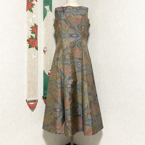 大島紬プリンセスラインワンピース 冬に入る 着物リメイク ワンピース