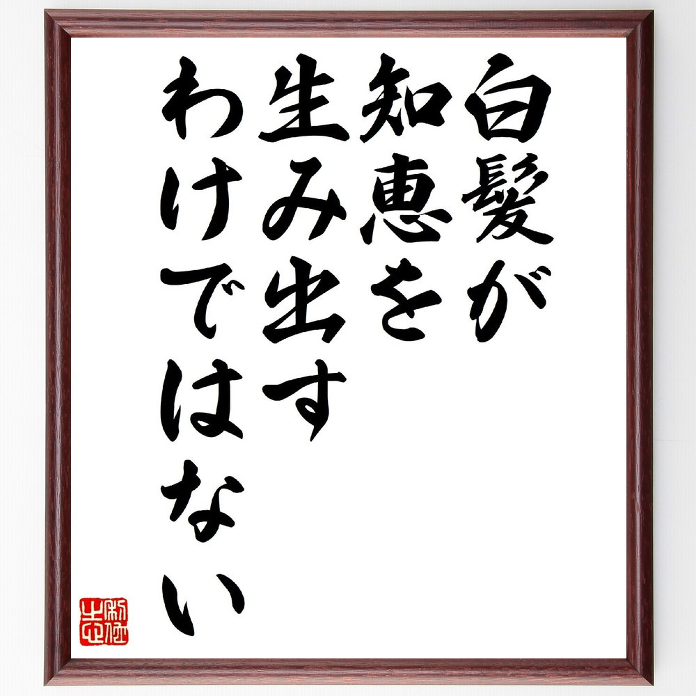 メナンドロスの名言「白髪が知恵を生み出すわけではない」手書き書道色紙額／受注後の毛筆直筆（V0725）