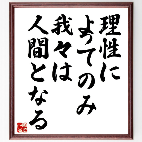 ルネ・デカルトの名言「理性によってのみ我々は人間となる」額付き書道色紙／受注後直筆（V0727） 1枚目の画像