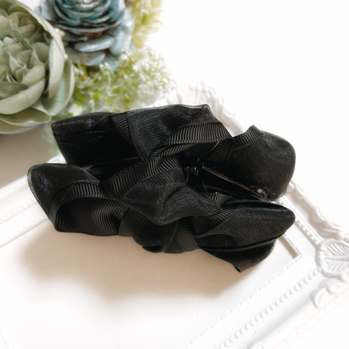 ふんわり 大人 リボン バンスクリップ ブラック ヘアクリップ ヘア