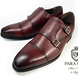 PARASHOE本革Wモンクス シークレットヒールアップビジネスシューズ ワイン24.5～32cm（PS1708-WN） 2枚目の画像