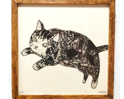 銅版画応用絵画　title「プカプカ猫Neo」 松岡歩未様確認用♡ウエディングバージョン・イニシャルオブジェ
