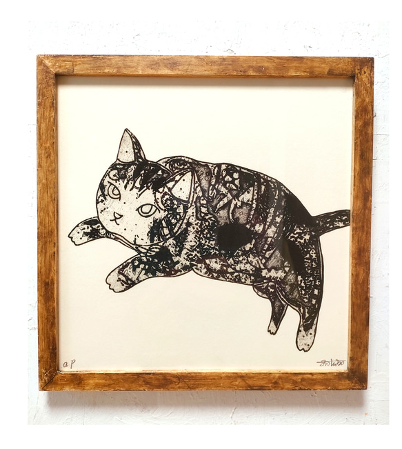 猫の額付き銅版画titleアマテラス