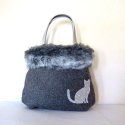 Eco Fur Twinkle Cat 手提包 * 灰色羊毛 第1張的照片