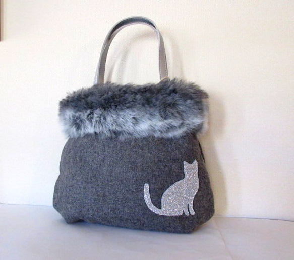 Eco Fur Twinkle Cat 手提包 * 灰色羊毛 第2張的照片