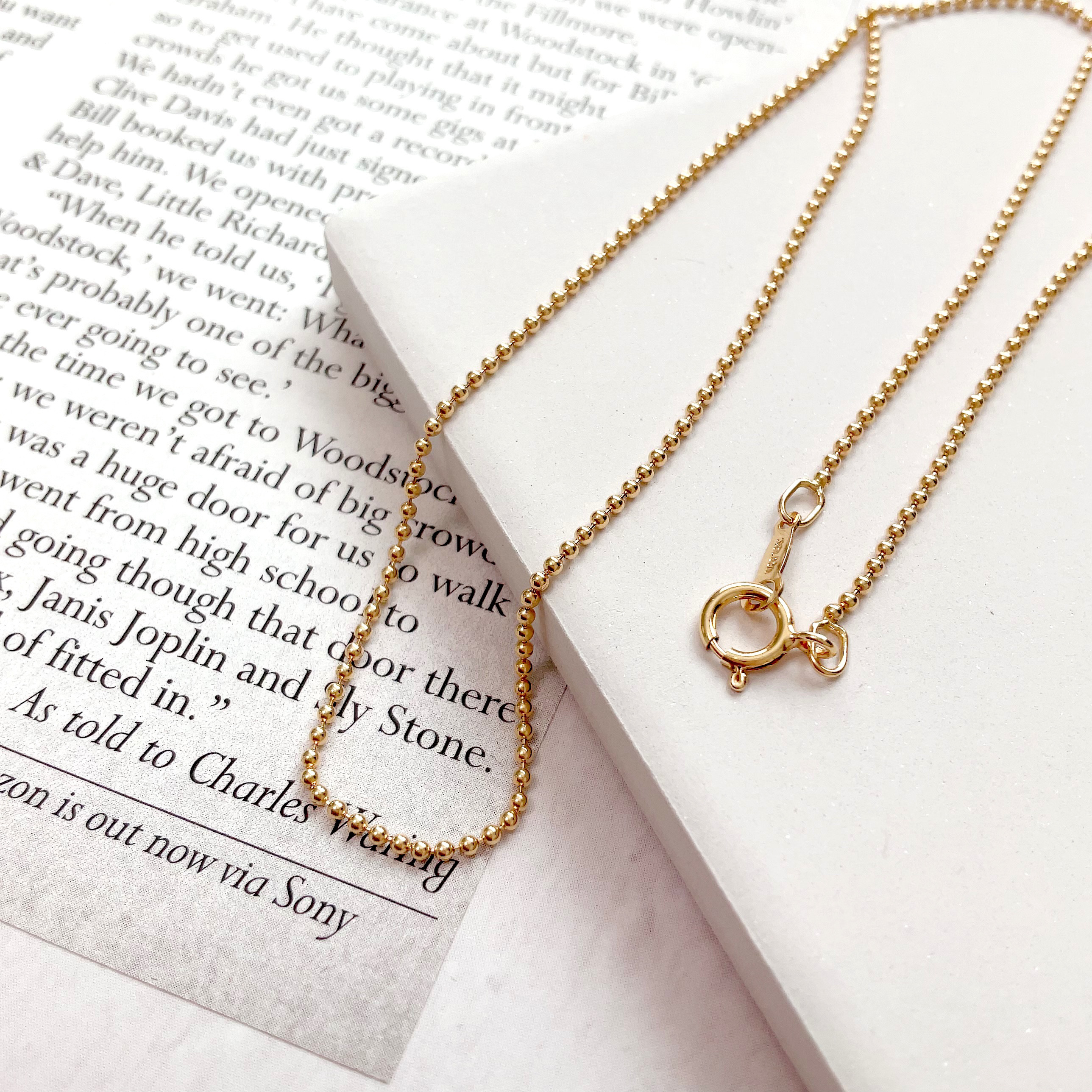 ボールチェーン 14kgfネックレス/ 重ね付け　トレンド　シンプル　ユニセックス　長さ調節可　プレゼント　ラッピング