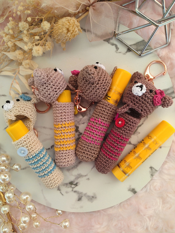 【送料無料】リップクリームの長さとリボン・くまちゃん色が選べるリップクリームケース 4枚目の画像