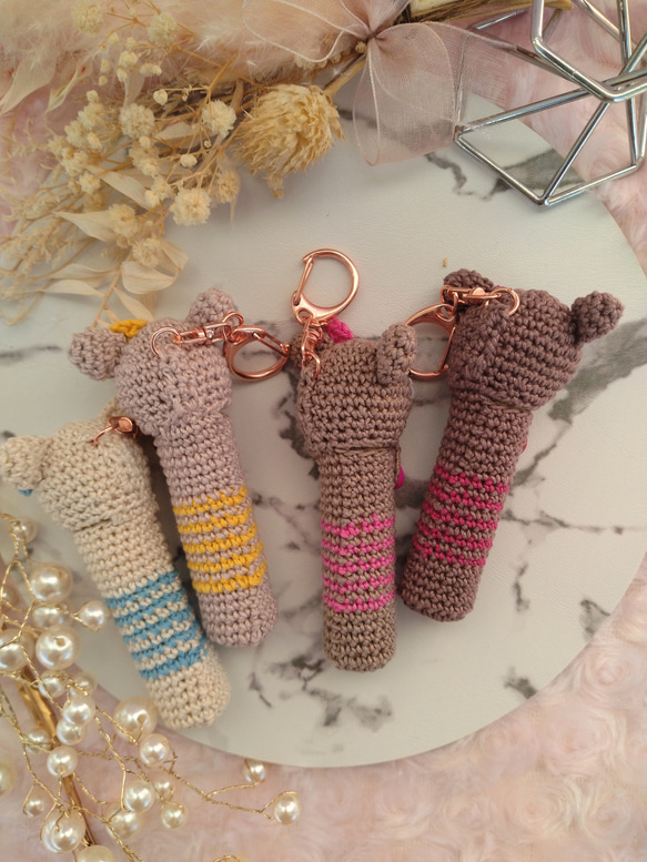 【送料無料】リップクリームの長さとリボン・くまちゃん色が選べるリップクリームケース 2枚目の画像