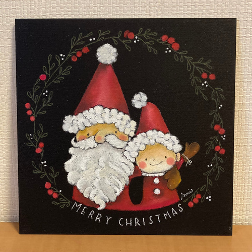 チョークアート原画】＊クリスマス＊おじいサンタとちびサンタ