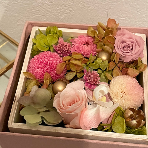 お正月セール⭐︎ブリザードフラワー　木製ボックス　オーダー品　薔薇家具・インテリア