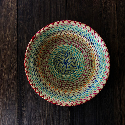 メキシコ/藁】レインボーカラーバスケット（お皿タイプ・ミックス