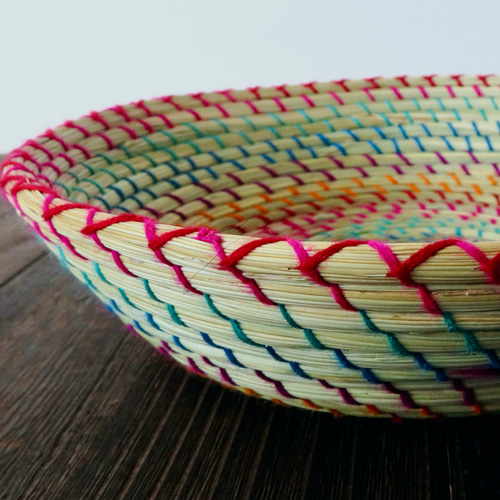 メキシコ バスケット わら製 メキシコ/藁】レインボーカラーバスケット
