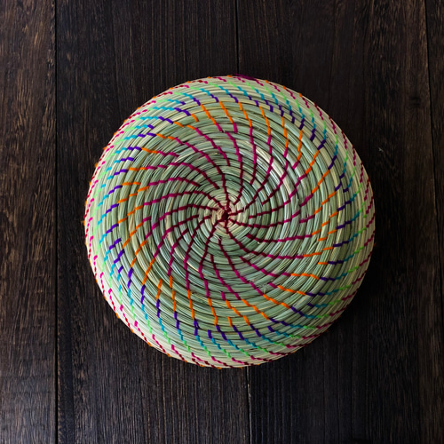 メキシコ/藁】レインボーカラーバスケット（お皿タイプ・ミックス