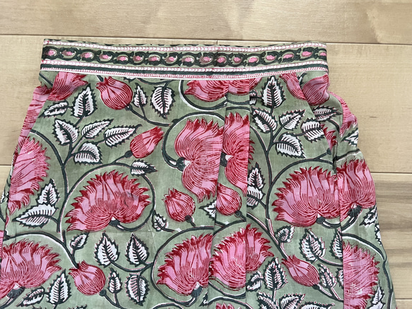 【在庫一掃セール】インド綿ブロックプリント　スカート　蓮の花 4枚目の画像