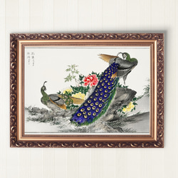 【NO.430】孔雀と牡丹の日本画アートポスター☆お正月和柄和室インテリア和モダンA3A2A1B5B4B3B2B1ハガキ 5枚目の画像