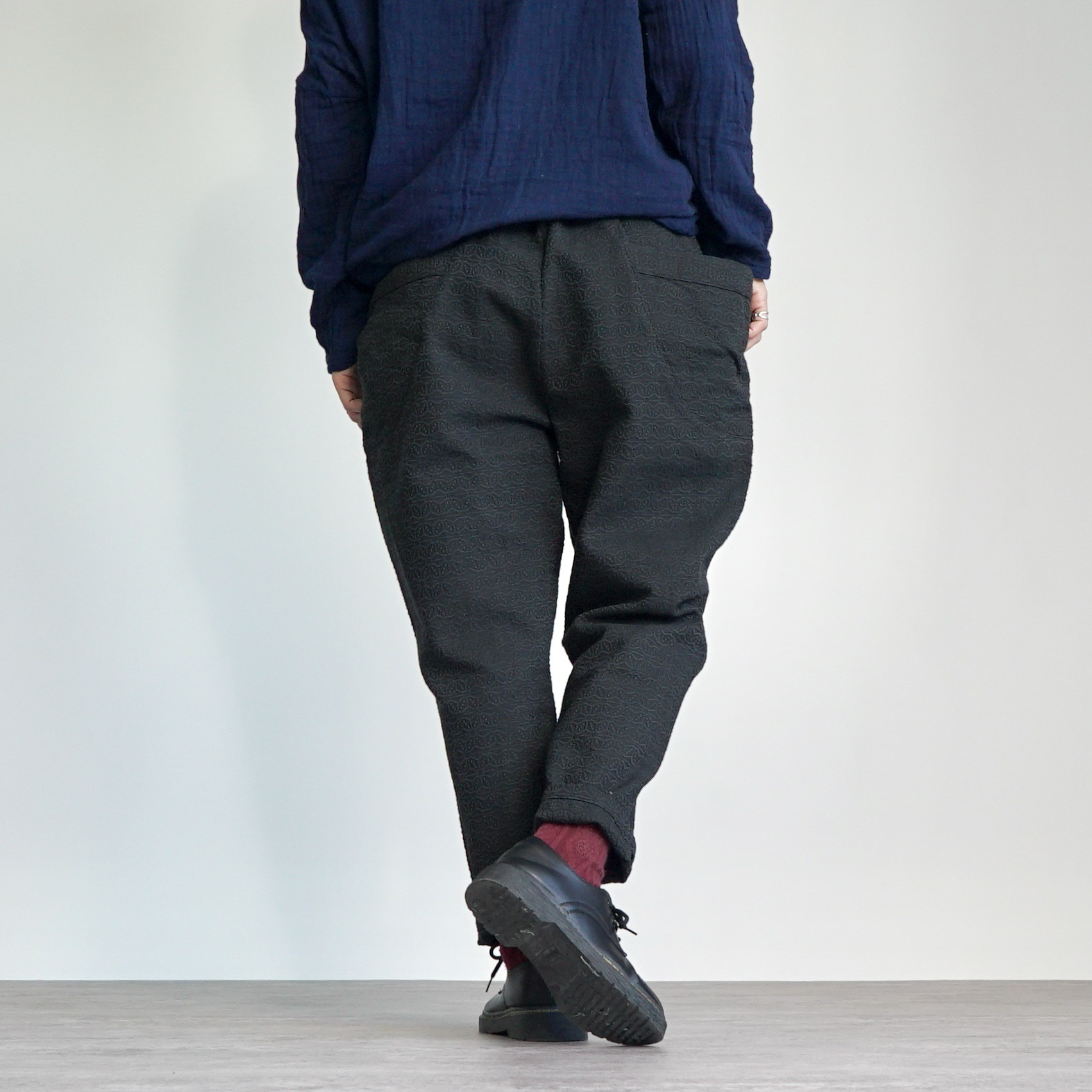 麻柄キャンプワークパンツ/ブラック/刺し子織