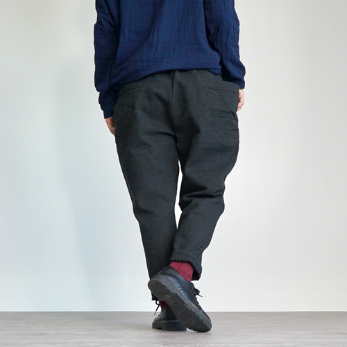 麻柄キャンプワークパンツ/ブラック/刺し子織 ロングパンツ UZUiRO