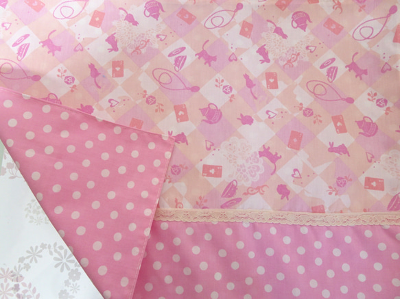 三点セット　お弁当袋＆コップ袋＆ランチョンマット　ピンク系アリス柄  入園 入学 女の子 3枚目の画像