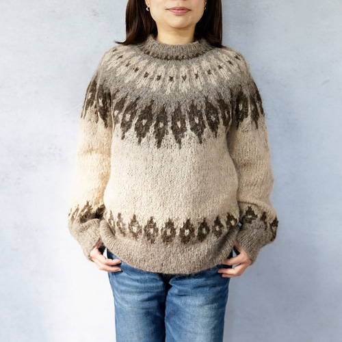 完売】スーリアルパカ・ノルディック柄ニット(N-420068-ベージュ