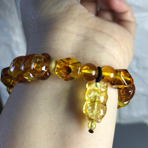 【お客様注文品】文玩 原矿琥珀蜜蜡 緑松石 ブレスレット お客様注文品】文玩 原矿琥珀蜜蜡 緑松石 ブレスレット