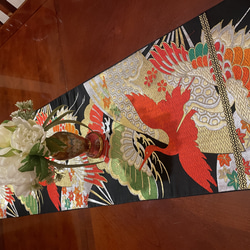 1947 豪華刺繍 正絹テーブルランナー 帯リメイク お正月