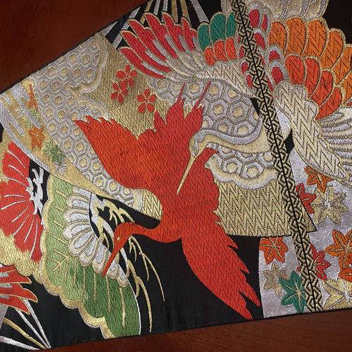 テーブルランナー高級正絹袋帯リメイク 豪華刺繍 袋帯で作った正絹テーブルランナー帯リメイク1631