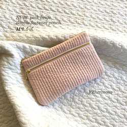Mサイズ　NUBI   pink beige double fastener pouch ダブルファスナーポーチ　ヌビ 1枚目の画像