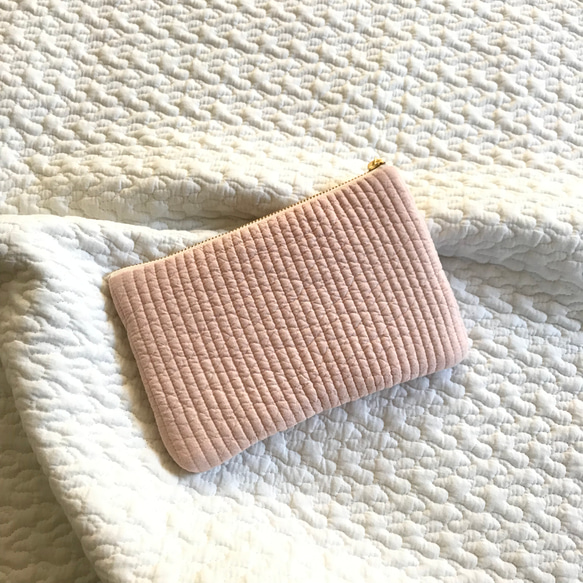 Mサイズ　NUBI   pink beige double fastener pouch ダブルファスナーポーチ　ヌビ 2枚目の画像