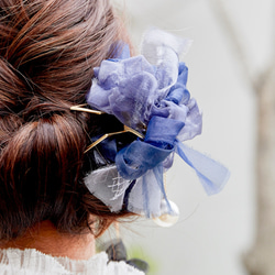 印象アップ！フォーマルにも◎咲き編みバンスクリップ｜夜空 4枚目の画像