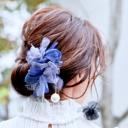 印象アップ！フォーマルにも◎咲き編みバンスクリップ｜夜空 6枚目の画像