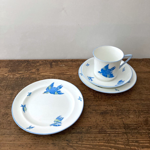 アンティークブルーバードディナープレート 青い鳥食器 H.M.