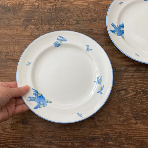 アンティークブルーバードディナープレート 青い鳥食器 H.M.