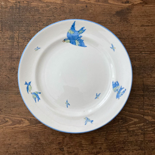 アンティークブルーバードディナープレート 青い鳥食器 H.M.