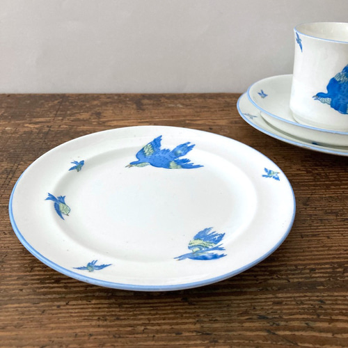 アンティークブルーバードディナープレート 青い鳥食器 H.M.