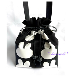 ワンハンドル.巾着トート／ランチバック ＊ うさぎシルエット フリル  