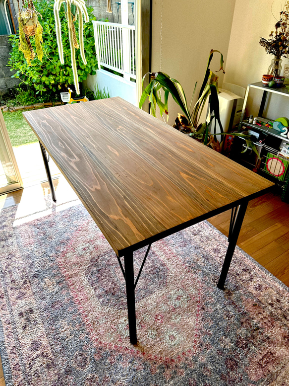 ⭐︎人気商品⭐︎【幅120x70】杉無垢材ダイニングテーブル-鉄脚(I型 