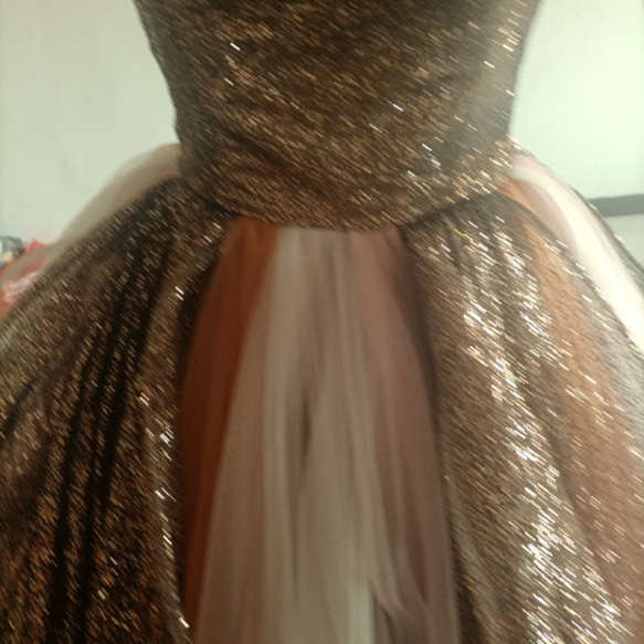 棕色閃閃發光的薄紗顏色連身裙，閃閃發光，可愛繫帶公主裙罩衫 第8張的照片