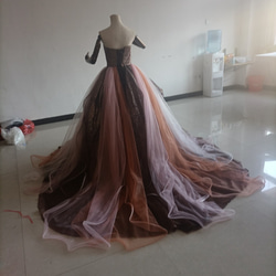 棕色閃閃發光的薄紗顏色連身裙，閃閃發光，可愛繫帶公主裙罩衫 第13張的照片