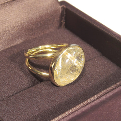 10.85ctルチルクォーツとSV925の指輪（リング：12号、サイズ変更可、ふくりん、K18、ロジウム、金線入り水晶） 1枚目の画像