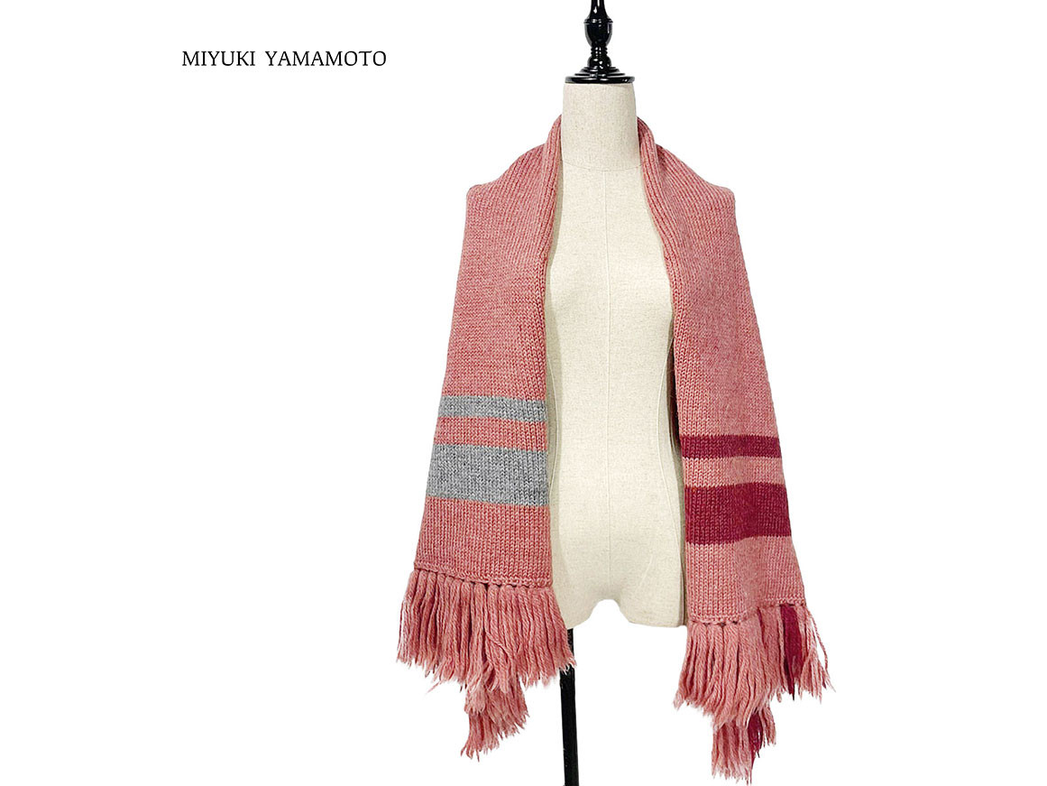 ピンク ショール / マフラー / ウール100％ /１点物 / ニットウェア (No,487)