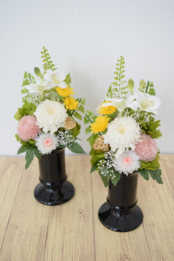 【お供え花】上品ピンクポンポン菊とアスターの仏花アレンジメント プリザーブドフラワー 5枚目の画像
