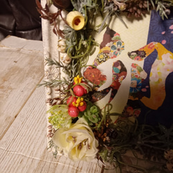 お花とスパニッシュモスのフレーム飾り＾＾お正月のプリントつき＾＾外せます＾＾ 6枚目の画像